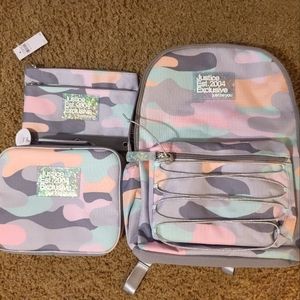 Brand new Justice Backpack, Lunchbox and pencil ho